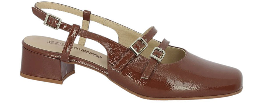 Chaussures slingbacks femme grande taille marron foncé vernis